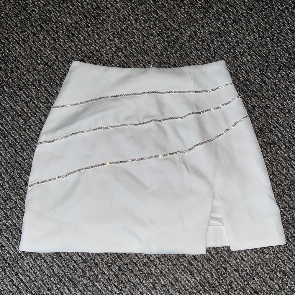 White bedazzled mini skirt